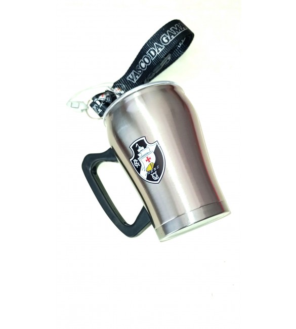 Caneca Inox com Tampa  e cordão do Vasco 340 ML.